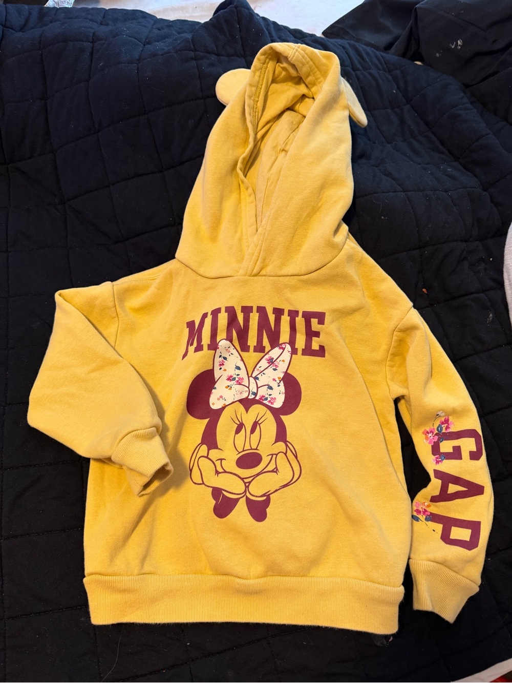 Disney Yellow Minnie Mouse Hooded Sweatshirt with Pink Graphic